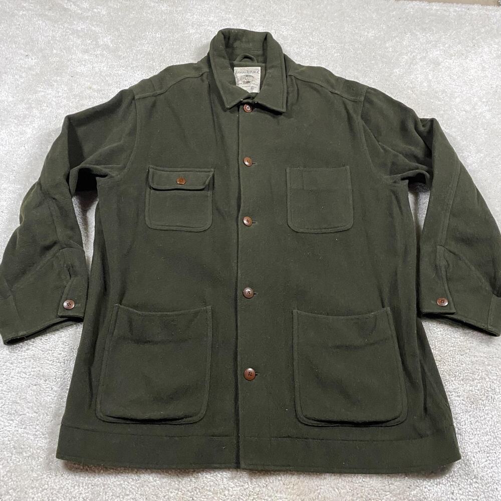 VTG Banana Republic Coat Mens L Green Wool Travel Field Overcoat Chore Jacket